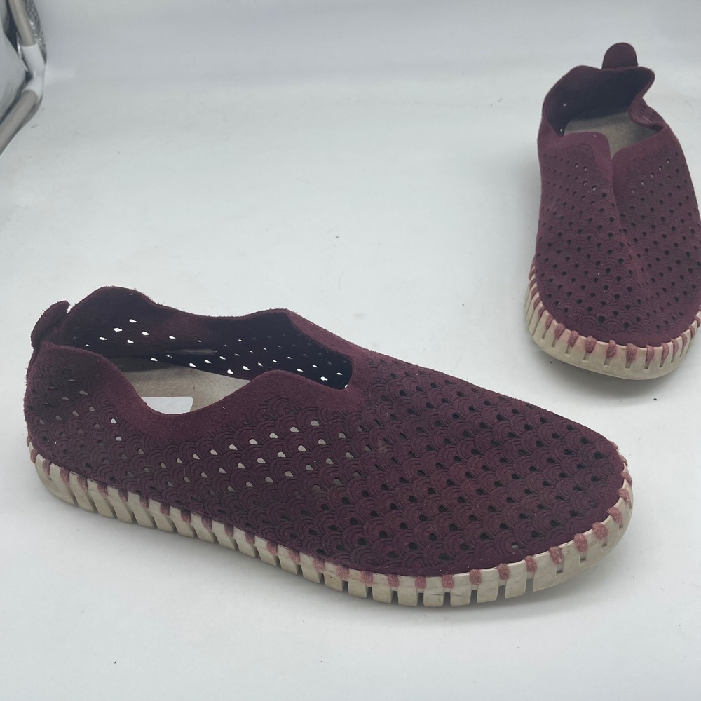 Ilse Jacobsen Tulip 139 Burgundy Laser Cut Slip On Shoes EU 37 Womens